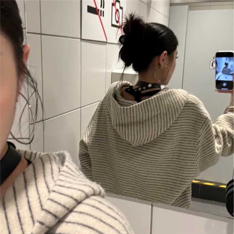 秋季韩版宽松卫衣设计感小众百搭情侣条纹开衫外套潮牌LTK722-P52,女装短外套,星座1008