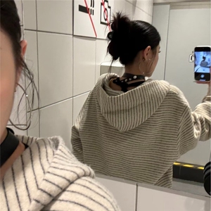 秋季韩版宽松卫衣设计感小众百搭情侣条纹开衫外套潮牌LTK722-P52图片