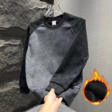 韩版圆领男士卫衣加绒加厚撞色设计感休闲衣服青年扎染上衣轻奢风，男装卫衣，星座601-1