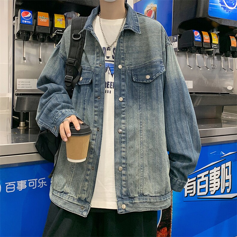 复古水洗牛仔外套男女春秋2024新款渐变色宽松盐系长袖上衣酷潮,男装工装外套,星座410-6（原星座1304-1）