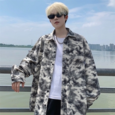 衬衫男秋季新款港风宽松大码灯芯绒扎染长袖衬衫CS8108-P42，男装衬衫，星座214-3
