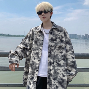 衬衫男秋季新款港风宽松大码灯芯绒扎染长袖衬衫CS8108-P42图片