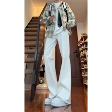 春季白色牛仔裤男直筒宽松阔腿美式高街vibe微喇裤子WL80100-P40，男装牛仔裤，星座1008