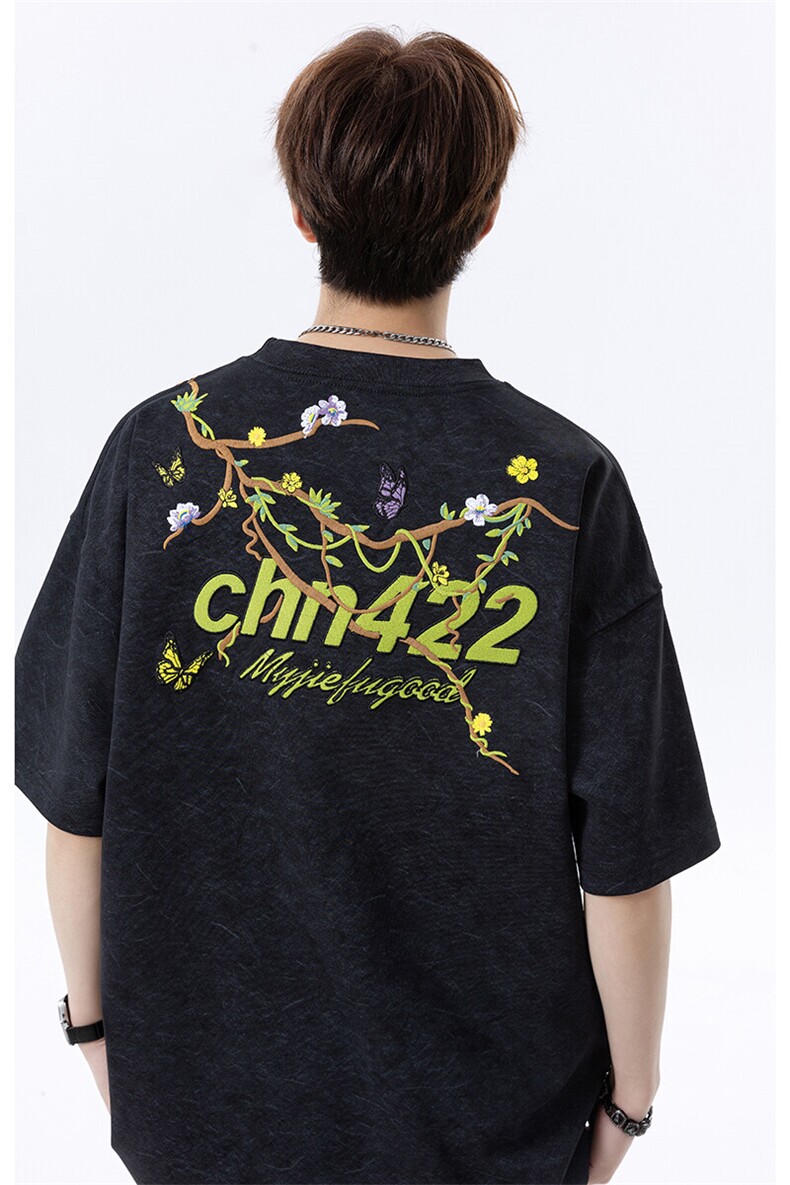 250克重磅砂洗20万针荧光线刺绣天丝棉冰丝短袖T恤JF217特P48控89,男装T恤,电商A422-1