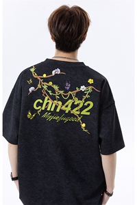 250克重磅砂洗20万针荧光线刺绣天丝棉冰丝短袖T恤JF217特P48控89图片