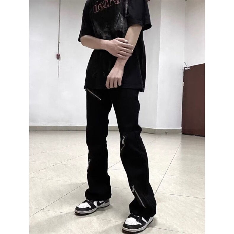 美式街头水洗做旧拉链牛仔裤男秋冬直筒宽松欧美高街vibe风长裤子,男装牛仔裤,四季星座505