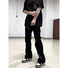 美式街头水洗做旧拉链牛仔裤男秋冬直筒宽松欧美高街vibe风长裤子，男装牛仔裤，四季星座505