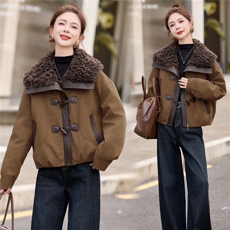 现货高级感派克羽绒服女2025冬季新款宽松保暖白鸭绒外套女,女装羽绒服,美沁