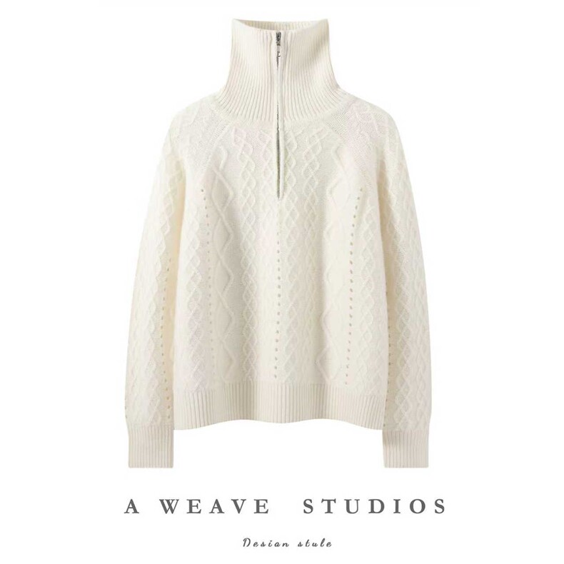 2025舒适百搭简约加厚半拉链麻花羊绒衫，女装羊绒衫，朵暖羊绒