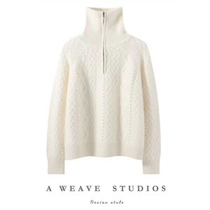 2025舒适百搭简约加厚半拉链麻花羊绒衫，女装羊绒衫，朵暖羊绒