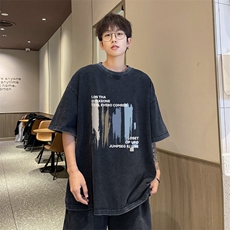 量大优供视频240g重磅美式炒雪花水洗做旧短袖t恤STX540-特P25，男装T恤，电商B371