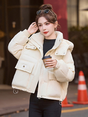 咖色连帽短款羽绒服女2024新款冬季爆款时尚保暖白鸭绒面包服外套，女装羽绒服，琦鑫阁（原依鑫阁）