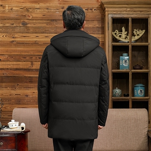 冬季新款男士中老年连帽加厚保暖羽绒服男装商务休闲白鸭绒外套图片