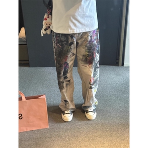 W10141-P60 网图现货 1981美式做旧涂鸦脏脏牛仔裤个性复古长裤图片