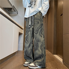 wassuphappy扎染阔腿裤子男款春秋季2025新款垂感直筒裤休闲长裤，男装休闲裤，电商B315