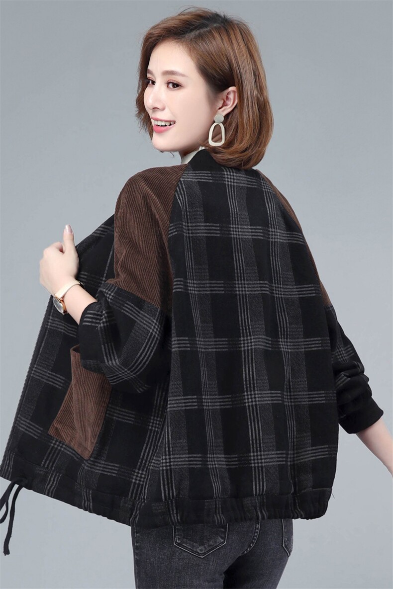 2020年冬装新款牛仔棉袄棉衣女格子拼接灯蕊绒外套女,女装棉衣/棉服,涵誉