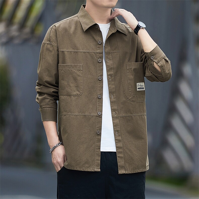 纯棉男士工装休闲衬衫长袖港风衬衣宽松版春秋季外套CS888---p48，男装衬衫，星座102C-1(原星座100)