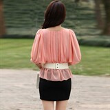 时尚优雅气质女装连衣裙修身显瘦百搭雪纺衫甜美淑女风上衣，女装连衣裙，贵人树