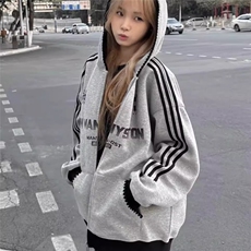 纯棉复合银狐绒三杠连帽拉链卫衣，男装卫衣，星座506A