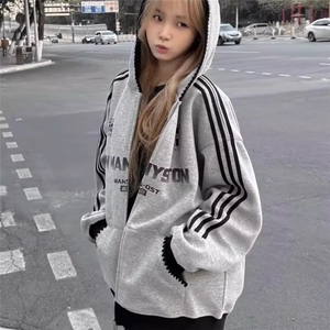 纯棉复合银狐绒 三杠连帽拉链卫衣图片