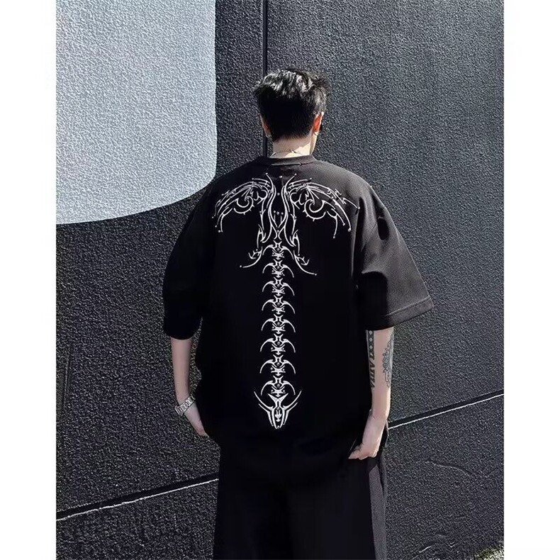 网络图现货 美式潮牌小众设计感酷帅纯棉烫珠印花短袖T恤JT59-P42图片
