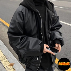 秋装现货连帽皮衣男夹克衫外套XZ716A-A030P100加棉P110，男装皮衣，星座716A（原星座815-4）
