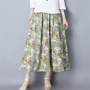 2021夏新款半身裙麻棉半身裙休闲印花宽松半身裙闪电发货883-1款图片