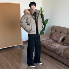 现货三防重磅硬挺boxy短款羽绒棉衣座山雕大毛毛领PU皮棉服外套冬，男装棉衣，电商A486-1