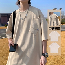 240克麂皮绒短袖T恤大码宽松重磅刺绣男T109-1-T23610-P28，男装T恤，星座109-1