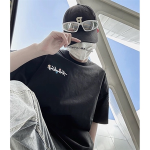 万针全刺绣工艺抖音得物高品质260克重磅纯棉双纱美式高街短袖T恤图片