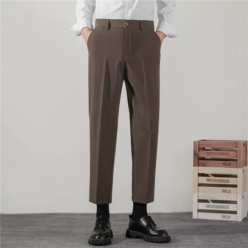 垂感西裤男士2024秋季宽松直筒九分裤子商务修身西装A5长裤，男装西裤，星座1116A-2（原606A-1）