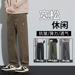 多口袋工装裤男款秋冬直筒裤加绒加厚宽松阔腿休闲长裤6106外贸图片