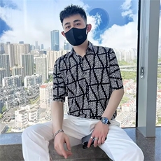时尚短袖衬衫潮流新款拼色标准潮气质青春流行夏季原宿日系慵懒男，男装衬衫，星座1013