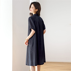 夏季薄款天丝亚麻连衣裙女2025新款宽松中年妈妈减龄翻领直筒裙子，女装连衣裙，依恋蒂丝