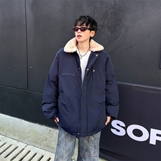 冬季羊羔拼接可翻棉衣男日系潮流户外保暖工装棉服MF286-P79，男装棉衣，星座412-3