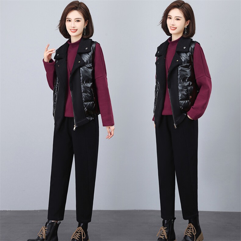 三年不下架2024年时尚新款冬装三件套卫衣加绒加绒皮毛一体马甲女，女装套装/套裙，璐依舞