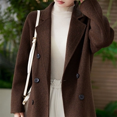 2024西装领羊毛大衣短款2024秋冬装新款双面毛呢外套高端耗牛绒女，女装双面呢大衣，阿吉丽克