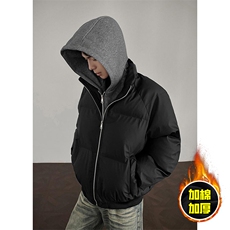 现货高品质重磅工艺美式高街假两件PU皮棉衣男女加厚棉服外套，男装棉衣，电商A443