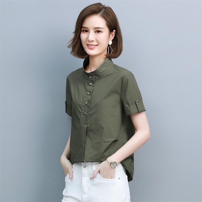 纯棉衬衫女2025夏装新款韩版休闲百搭休闲四十岁衬衣女士短袖上衣,女装衬衫,靓衣阁