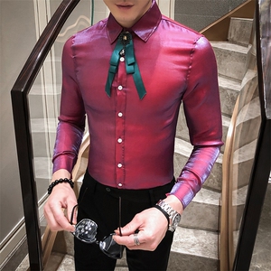 2021春男衬衫英伦男长袖上衣韩版修身印花男花衬衫A068-H533-P55图片