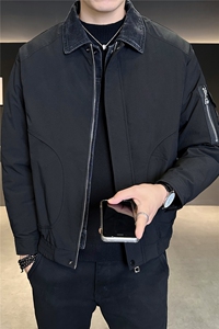 M-3XL B353 3235 P190 黑色2025牛仔假两件翻领冬季男羽绒服外套图片
