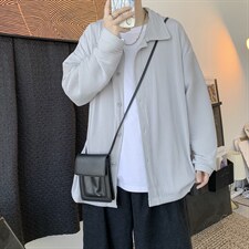 21秋冬情侣中性港风宽松褶皱衬衫外套学生夹克衬衫男女H208/P55,男装衬衫,钱塘713