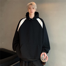 光板得物抖音二开360克华棉拼色连帽卫衣纽扣装饰W091-P65，男装卫衣，电商C307