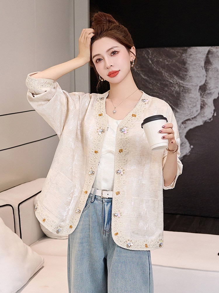 小香风蕾丝花边重工镶钻时尚外套女2025春季新款宽松气质百搭上衣,女装短外套,布芭啦