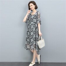 2022夏季新款复古印花连衣裙宽松显瘦遮肚雪纺裙，女装连衣裙，依恋蒂丝