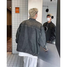 春秋日系刺绣水洗牛仔外套男BF风宽松立领工装上衣服夹克JKS114，男装工装外套，星座516A