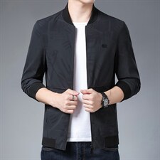 男士印花外套2023春季新款中年休闲潮上衣商务夹克男装爸爸装图片