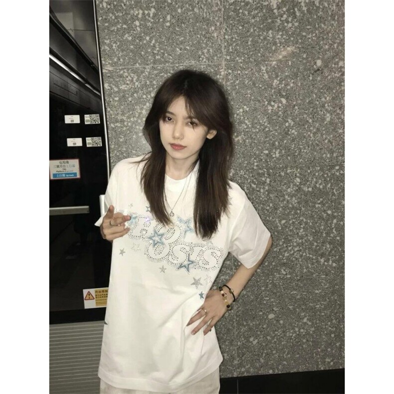 H1019-P35前后印花+前后烫钻宽松休闲短袖T恤男女同款,男装T恤,星座617A-2