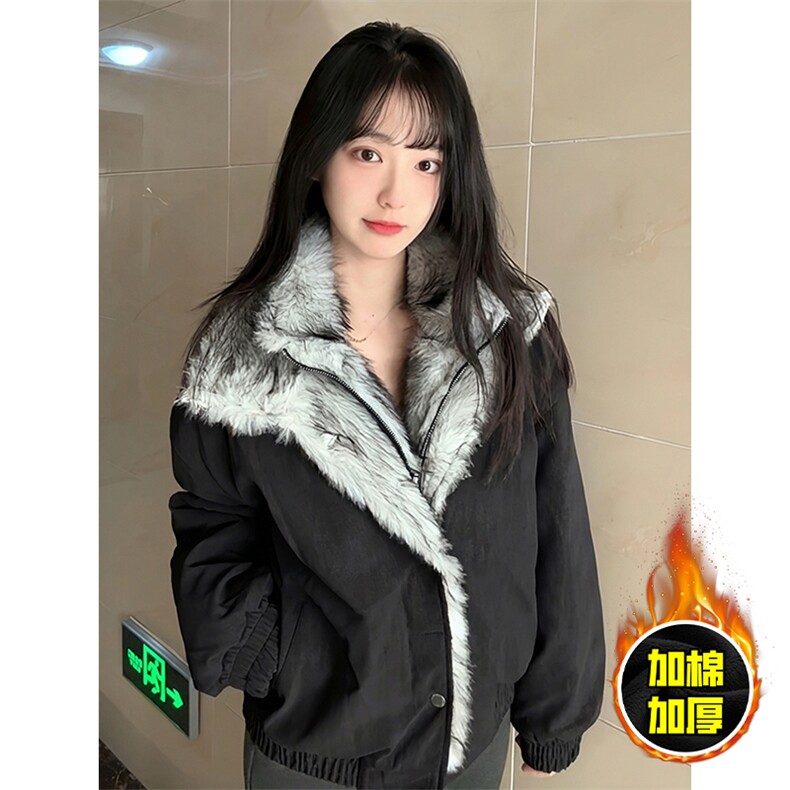 现货高品质美式高街重磅狼王座山雕毛毛领假两件棉衣加厚棉服外套,男装棉衣,电商A443