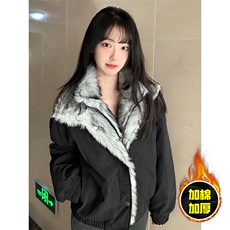 现货高品质美式高街重磅狼王座山雕毛毛领假两件棉衣加厚棉服外套，男装棉衣，电商A443